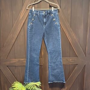 Ann Taylor Dark Blue Flare Jeans with Gold Buttons